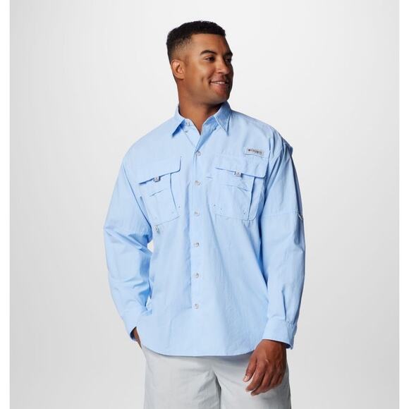 NWT Mens Columbia PFG Bahama II Long Sleeve Shirt Fishing Outdoors Light Blue XL - Picture 1 of 8
